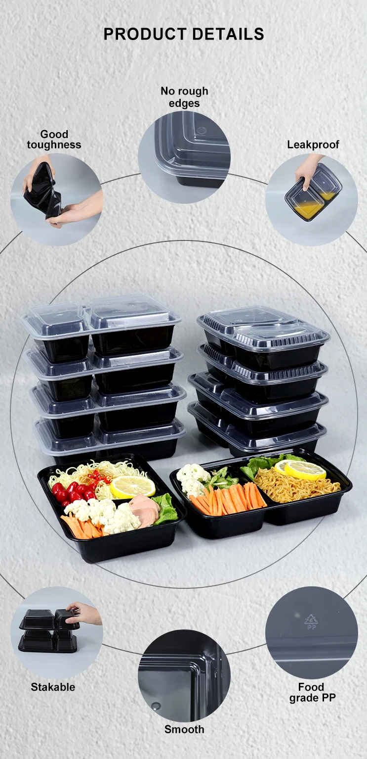 2 Compartment 28oz 32oz Food Grade Packaging Food 150pcs/ctn Disposable ...