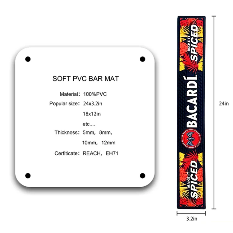 Best Selling Pvc bar Mat  2024 Online Custom Logo Soft Rubber Beer Bar Mat Cocktail  Drip Mat