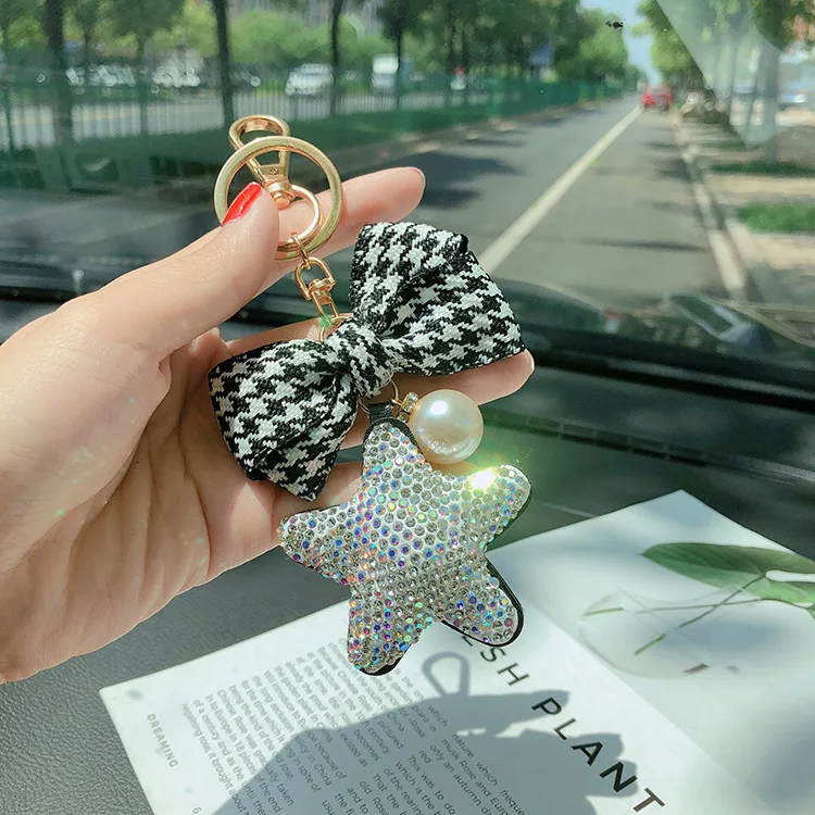 Crystal Wallet Car Pendants Metal Full Rhinestone Star Heart Kawai Keychain  Ribbon Bow Luxury Diamond Star Car Key Chains Bling