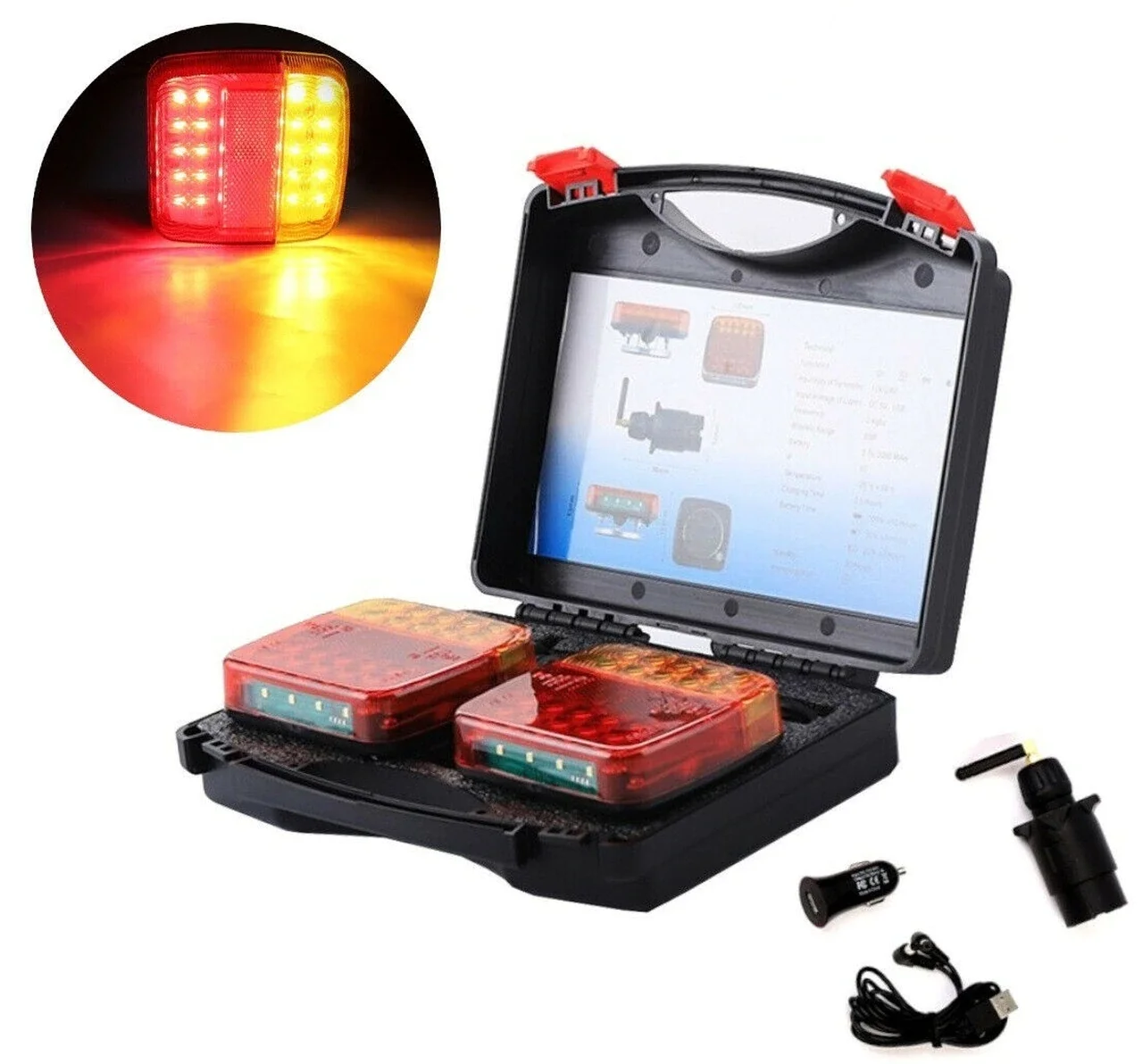 Wireless LED Trailer Tail Light Kit, Magnetic Dual Warning