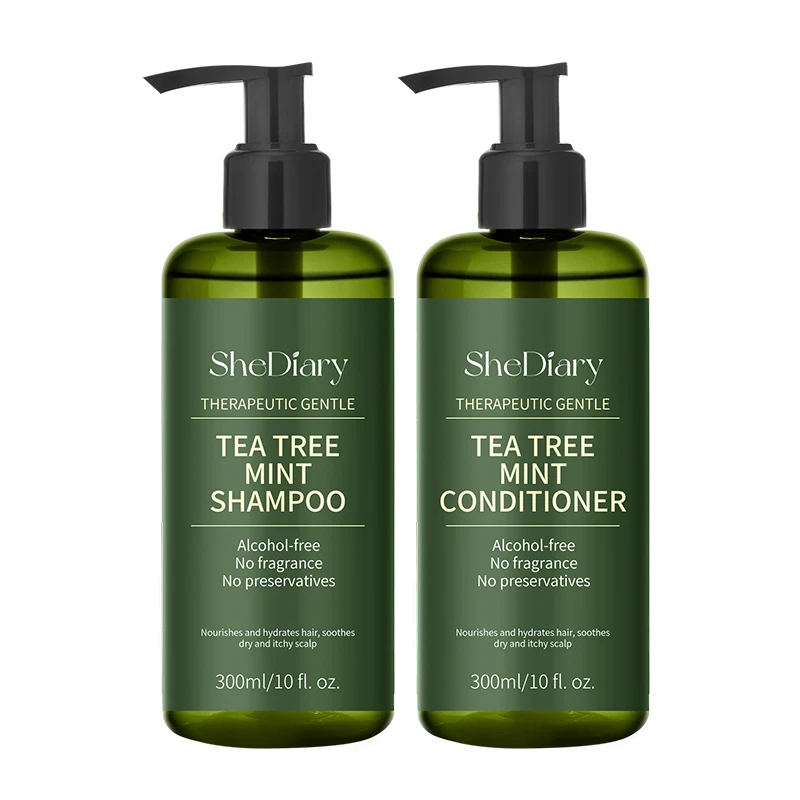 Custom Logo Organic Natural Tea Tree Oil Mint Blend Strengthening Shampoo And Conditioner Set For Hair Growth