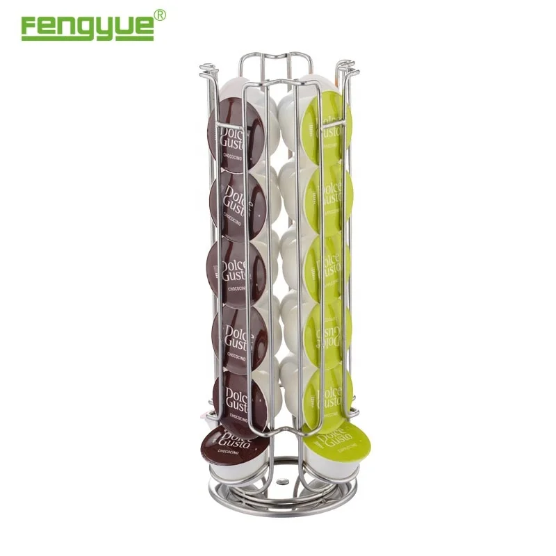 Rust-Proof Heavy Duty Wire Swivel 24 Pod Capsule Carousel for Dolce Gusto With With Smooth 360 Degree Swivel Space-Saving Slim