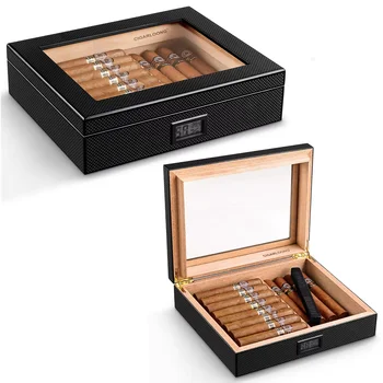 Travel Portable Cigar Case Spanish Cedar Wood Commercial Cigar Humidor With Hygrometer Humidifier Black