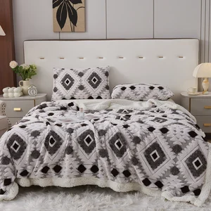 New Design Luxury Sherpa Jacquard Pattern Woven Throw Blanket Bohemian Eco-Friendly All Seasons Bedroom Living Room Sofa Travel