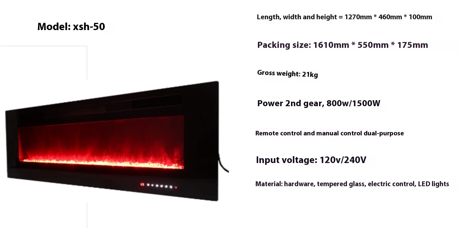 Electric Fireplace, 50-Inch, LED - detail 16