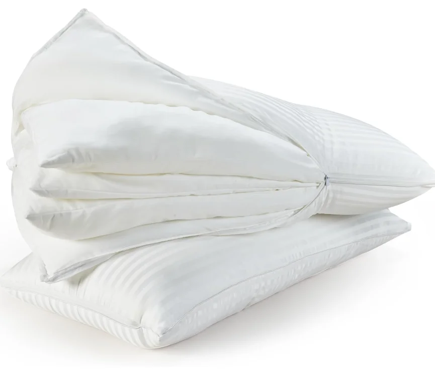 Popular 100% Cotton Fabric White Hotel Stripe Design 3 Layers Down Alternative Filling Height Adjustable Pillows