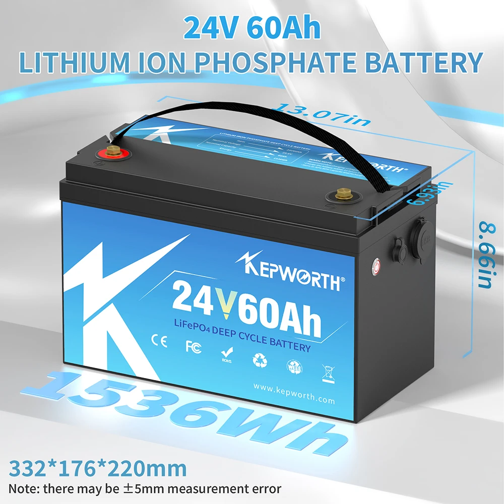 24V 60Ah LiFePO4バッテリーパック内蔵BMSリチウムイオンディープ 