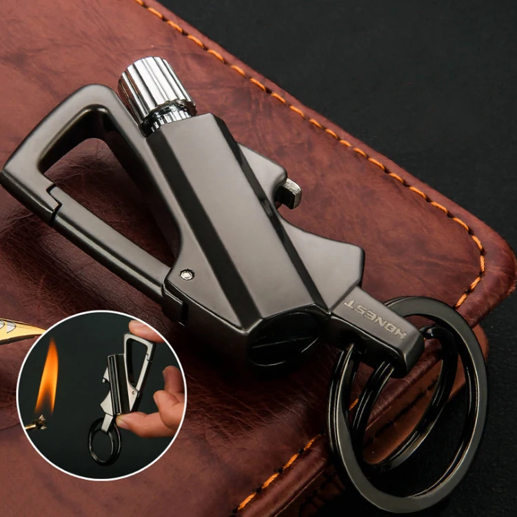 Briquet à Kérosène Réutilisable Avec Porte-clés - Corps En Métal étanche - Allumage Double Face Pour Longévité