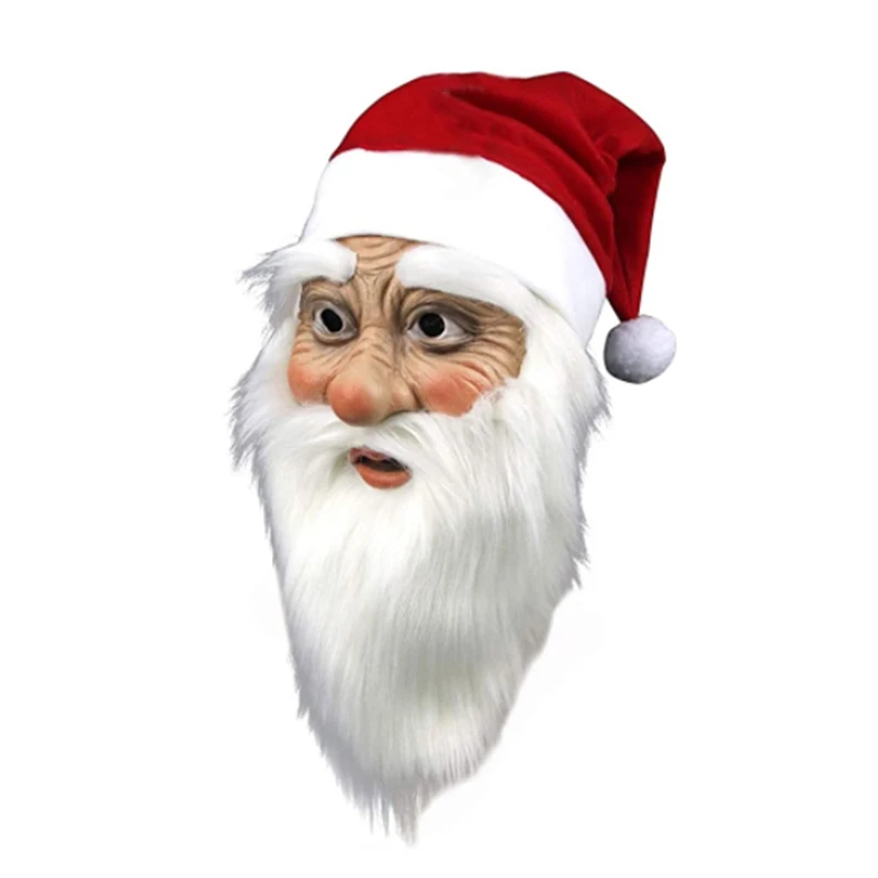 Kerstmanmasker, kerstmanmasker met pluche baard, Kerstmis, latex masker Kerstmanmasker, kerstmanmasker met pluche baard, Kerstmis, latex masker