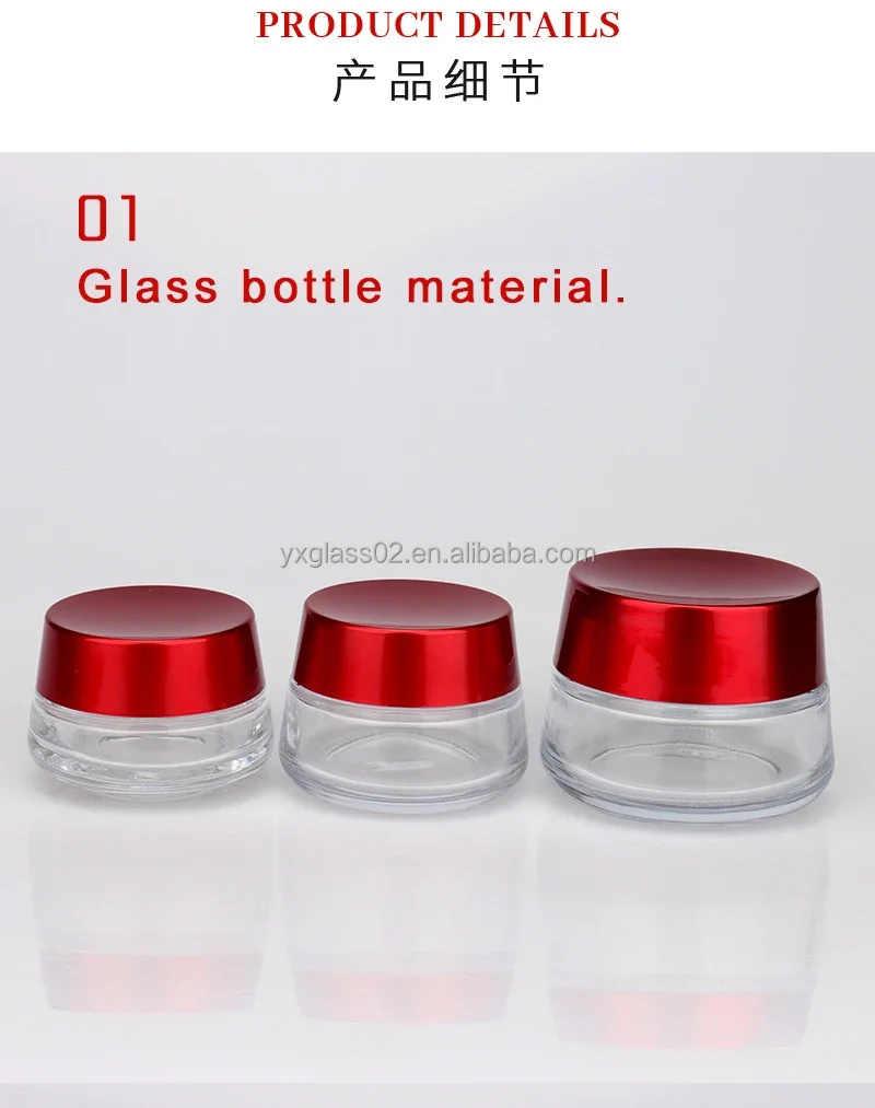 Custom cream glass jar Body scrub container skincare cosmetic packaging glass container with red lid 15g30g50g80g manufacture