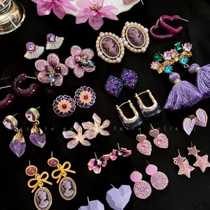 Silver Needle Retro Purple Flower Diamond-encrusted Tassel Earrings Super Fairy Gentle Luxury High-End Stud Earrings for Women