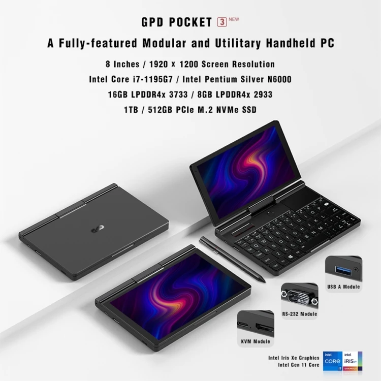 The New GPD Pocket 3 Mini Laptop, 8.0 Inch, 8GB+512GB Windows 11