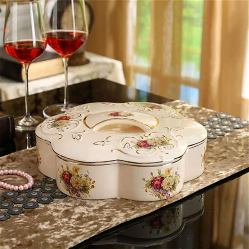 菓子器 European Luxury Ceramic Candy Box - Dried Fruit Storage Box with