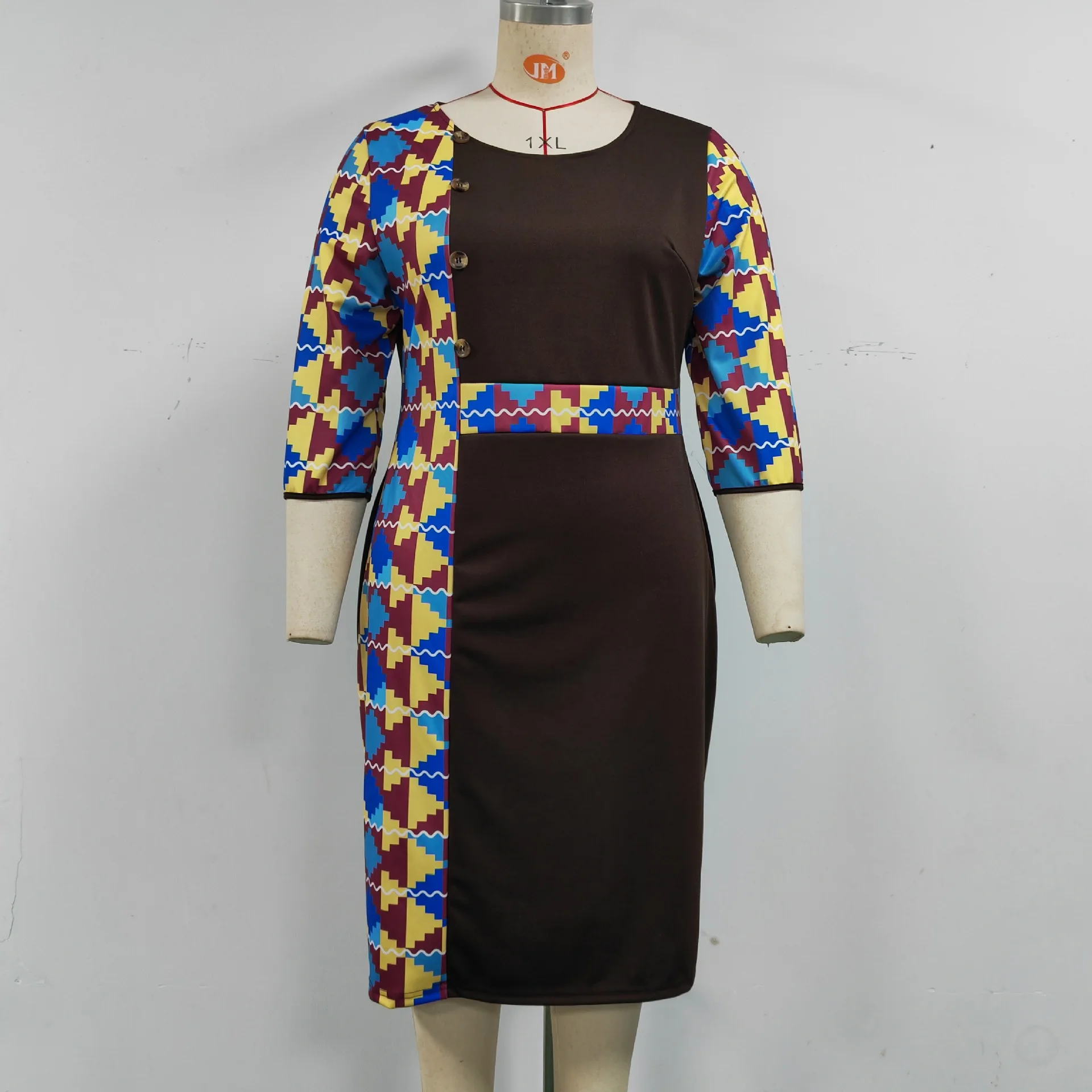 African Print Formal Midi Dress Empire Waist, Long Sleeve, Corduroy African Print Formal Midi Dress Empire Waist, Long Sleeve, Corduroy