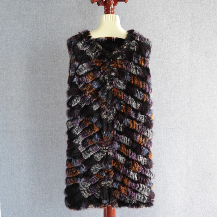 Rabbit Hair Woven Vest Pure Hand-woven Colorful Rabbit Medium Long Fur ...