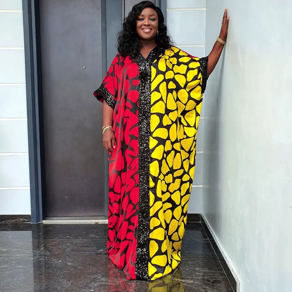 African Wax Prints Dress Styles Ankara Boubou Gown Style Maxi Kaftan 2026  Plus Size Women Sequin Patchwork Printed Loose Dress| Alibaba.com