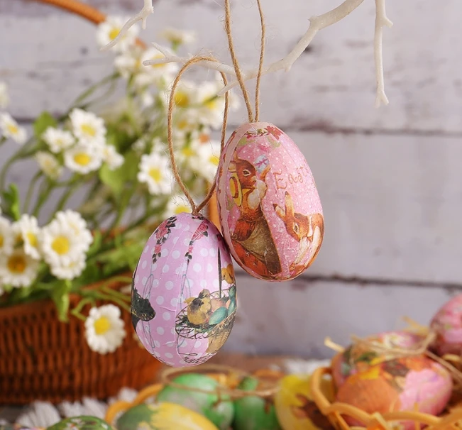 2024 Hot Sale Wholesale Easter DIY Hand Painted Eggs Cartoon Bunny Eggs Kids Hanging Crafts DIY Easter Eggs Hanging Decoration