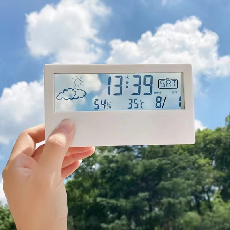 Compact and Transparent Weather Station Multi-function Digital Clock Modern Style for Office and Home Weather Image Temperature
