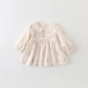 Autumn Design Infant Toddler Girls Dresses Little Princess Clothes for Kids Ruffles Cotton Baby Dresses Plain Dyed