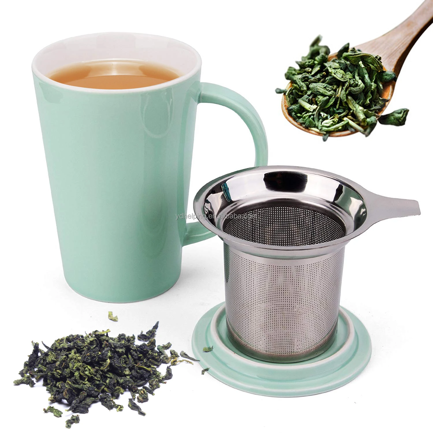 Ceramic Tea Mug With Infuser And Lid Custom Reusable Porcelain Tea Cup