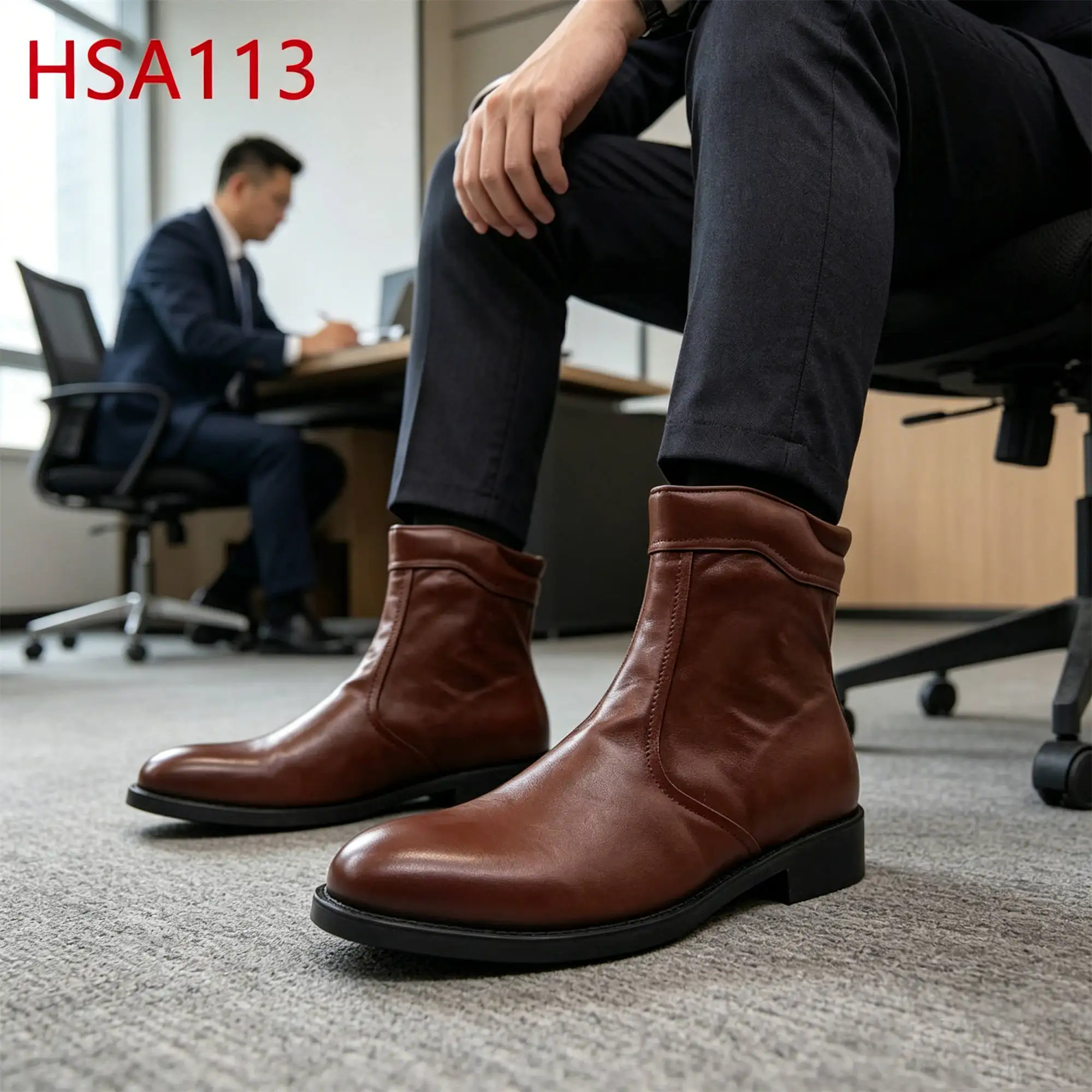 ZYF,Board Meeting Middle Cut Full Grain Leather Men Business Dress Shoes Administrative Work Anti-odor Brown Office Shoes HSA113