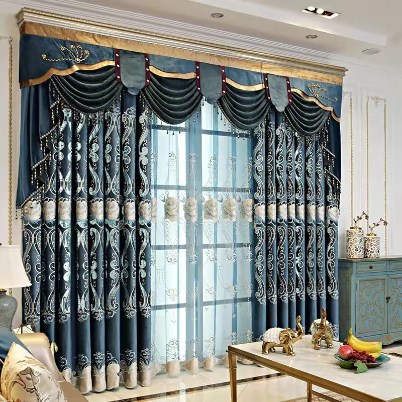 Luxury Living Room Curtains Carved Embroidered Church Curtains Backdrop ...