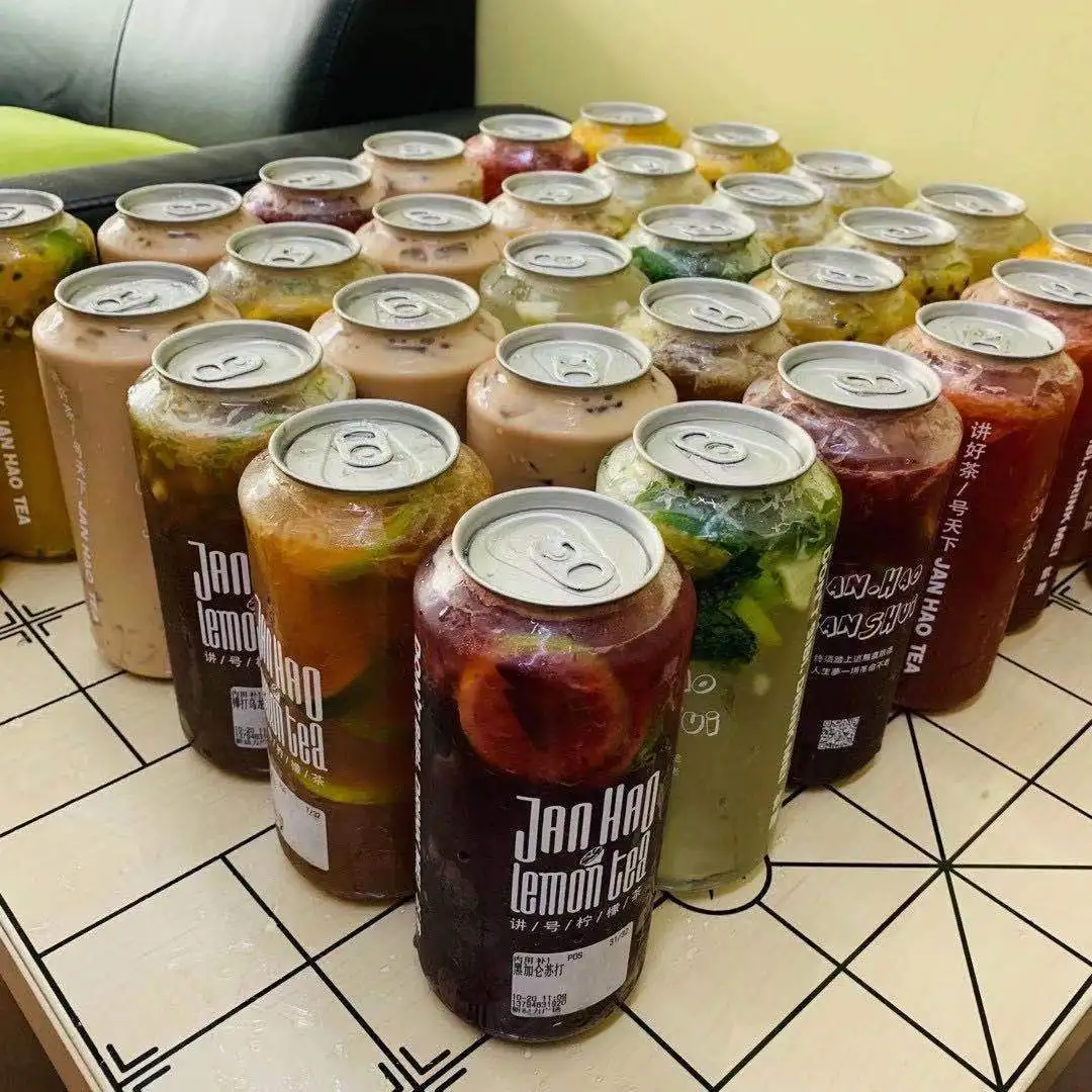 Empty Custom Logo POP Plastic PCR PET Easy Open End Pull Ring Cold Coffee Soda Soft Drinks Cans and Lemon Juice Sparking Cup