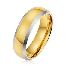 In Sock 24K Gold Tungsten Wedding Rings Men 6mm Width Tungsten Carbide Rings Bevel Edges Men Gold Rings Jewelry