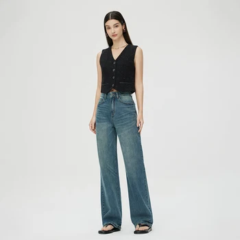 Retro Wide-leg Jeans Women's 2025 Spring and Summer New High-waisted Loose and Thin Straight Floor-mopping Trousers
