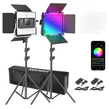 Neewer 2/3 Packs 530 RGB Led Light with APP Control, Photography Video Lighting Kit with Stands and Bag, 528 SMD LEDs CRI95