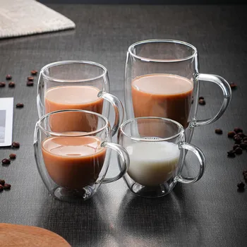 Best selling in 2024 Household transparent double-glazed milk tea with handle coffee mug