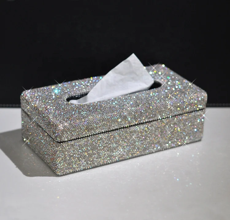 High quality paper napkin holder car interior diamond tissue box customized rhinestone boxes