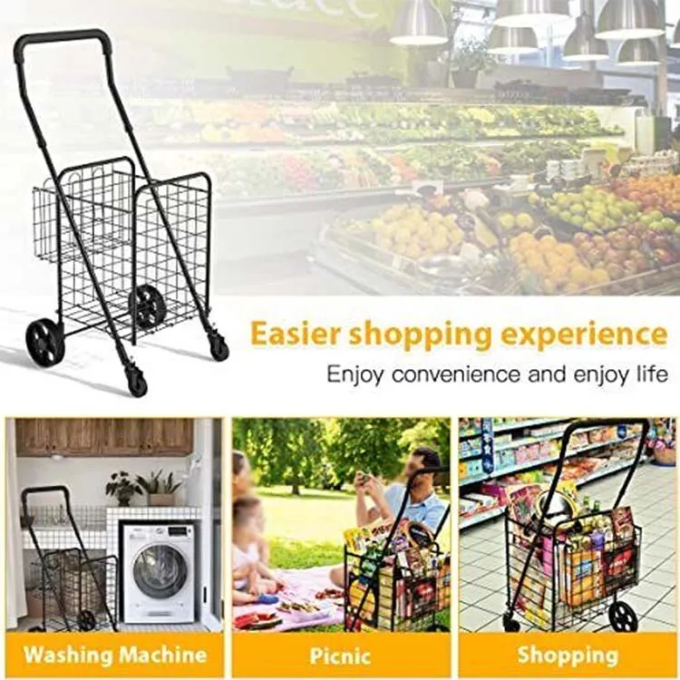 360 Rolling Swivel Wheels Shopping Cart Double Basket Folding Portable ...