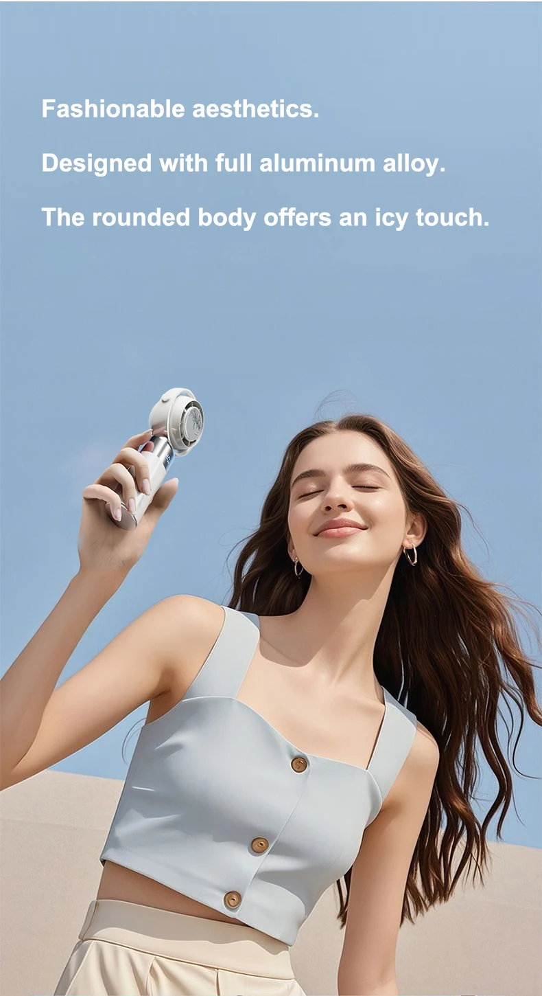 Portable Rechargeable Handheld Neck Fan With Cooling Ice Function_voghion.com