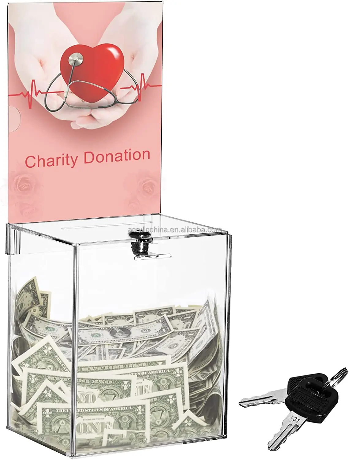 Wholesale Price Custom Clear Acrylic Donation Box With Lock And Sign