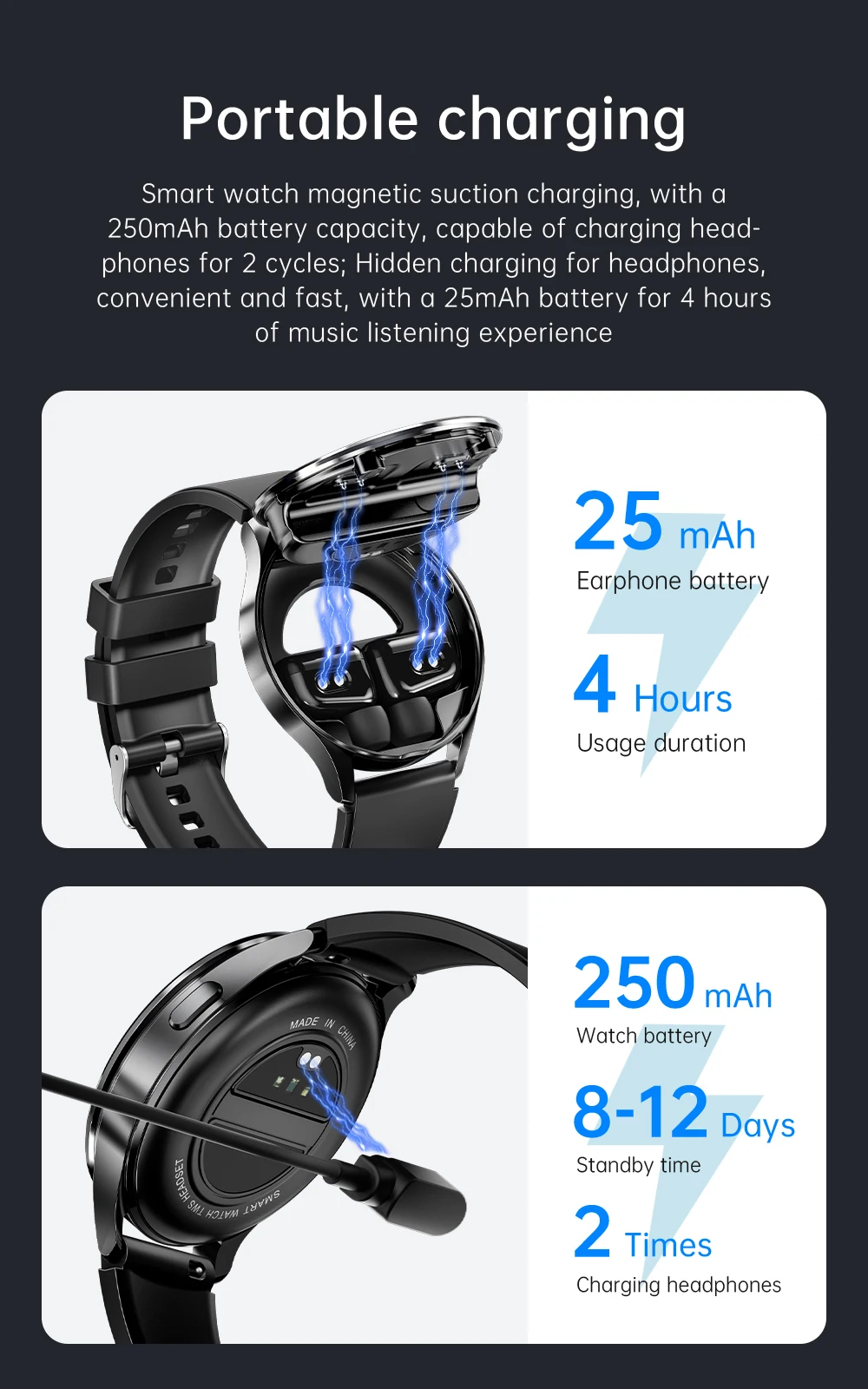 High-End 1.39 Inch X10 TWS Earphone Smart Watch IP67 250+30mAh 2 in 1 NFC BT Call Round Smart Watch with Built-in Earbuds