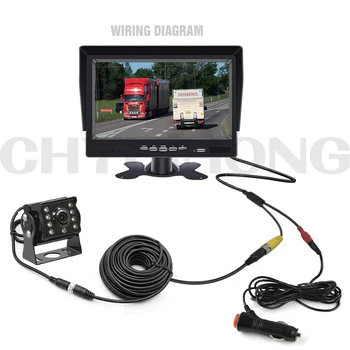 7 Inch Car Backup Reverse Monitor with Infrared LED Night Vision Waterproof Rear View Reversing System 4 Pin Extension Cable
