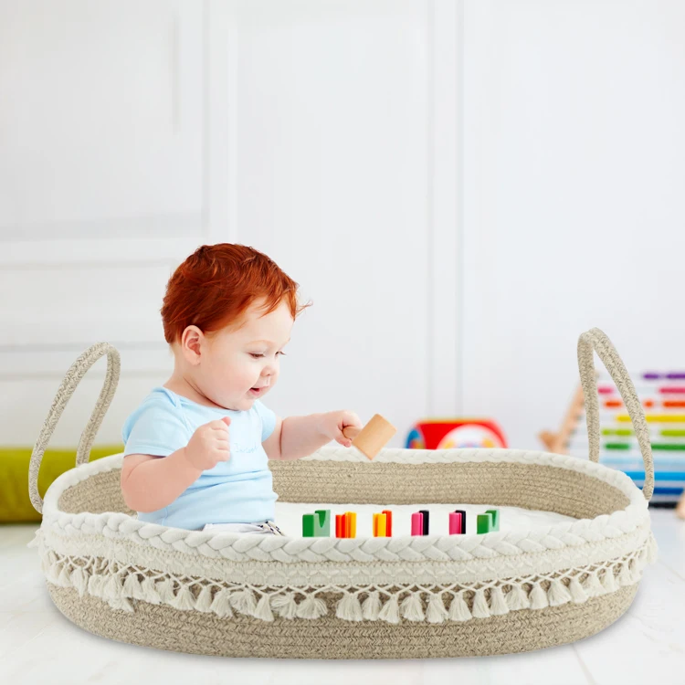 Natural & Designed Changing Basket Moses Basket For Babies With Tassels