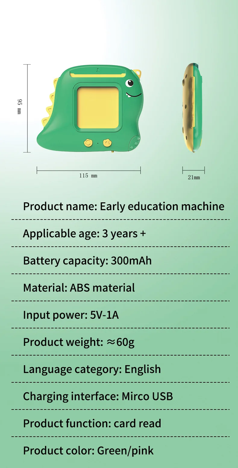 Intelligent 112 Flash Card Learning Machine Early Educational Chinese-English Speech Therapy for Kids Dinosaur Theme Made Paper