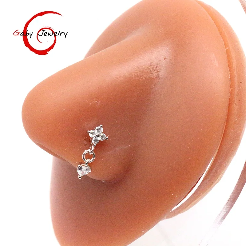 Gaby New Design L Shape Nose Rings for Women with Dangle Nose Ring 925 Sterling Silver Nose Ring Piercing Body Jewelry