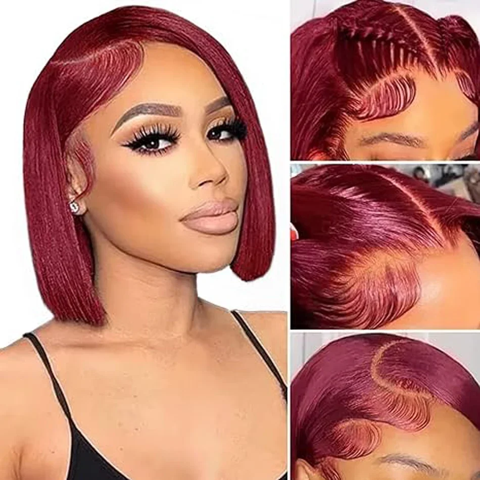 Peluca bob lace front de pelo humano borgoña para mujer_voghion.com