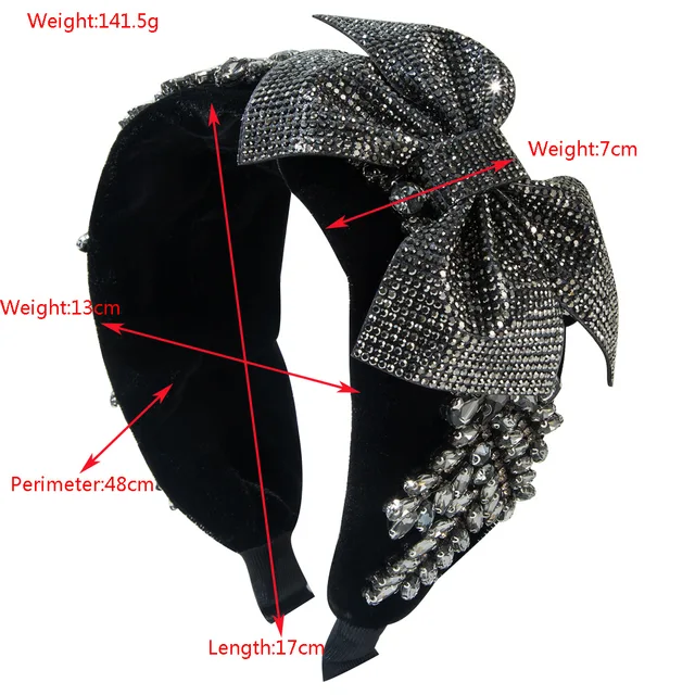 New velvet high-end fashionable light luxury full diamond bow wide edge high-end hair accessories wholesale headband for Woman