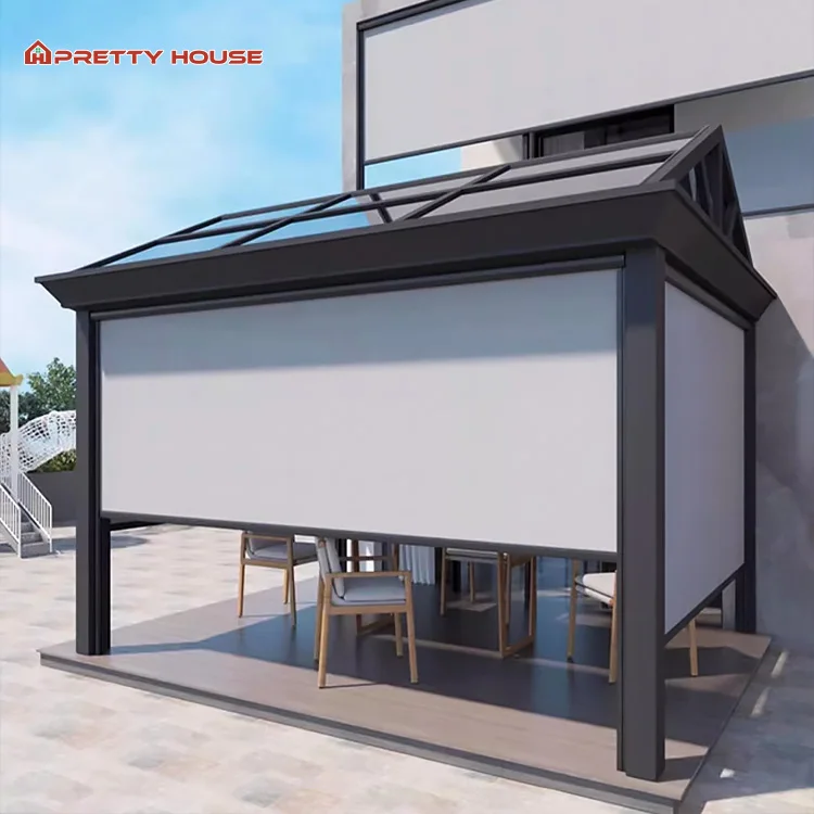 Custom Made Zip Screen Patio Blinds Sun Shade Vertical Motorized Zip Screen Outdoor Roller Blind for Pergola