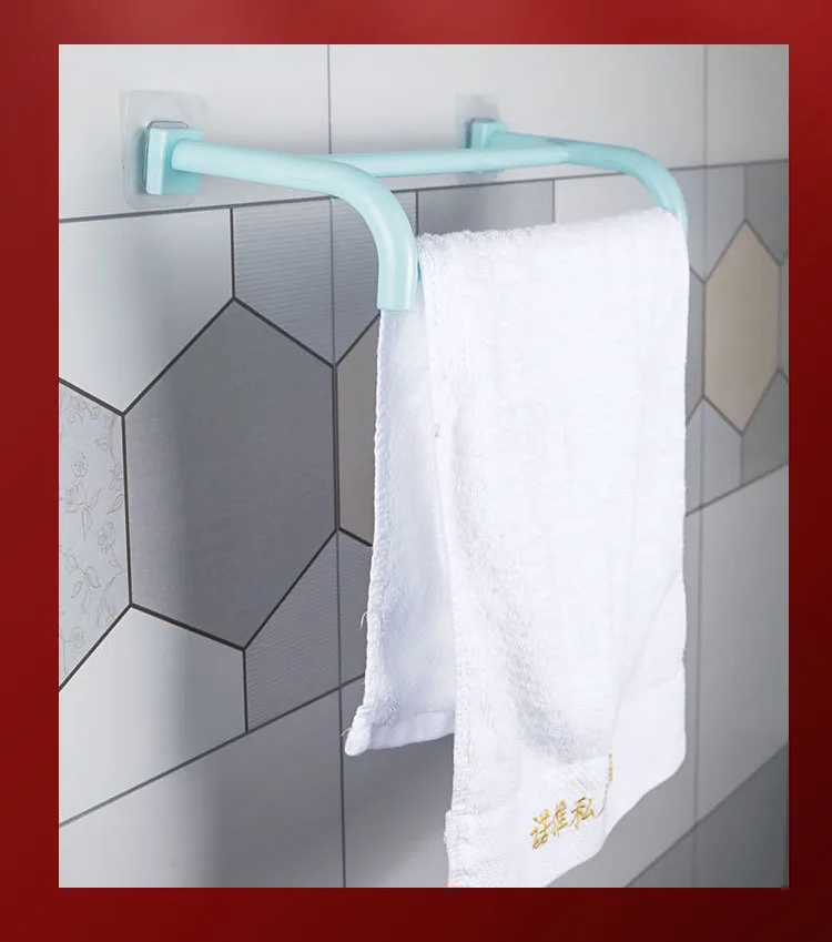 Traceless strong widened double pole towel shelving simple perforation-free bathroom towel holder manufacture