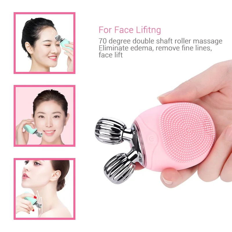Multifunction Mini Sonic Face Roller Massager Electric Silicone Facial Cleansing Brush