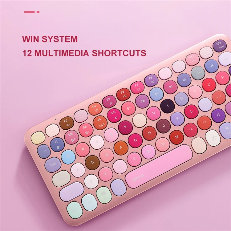 Rapoo Remolen Pre2 Mini 78Keys Round Mini Retro Woman Girl Wireless Bt Cute Colorful Keyboard Mobile Phone