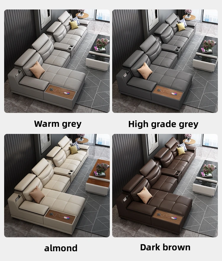 Modern Luxury Living Room Leather Sofa L Shaped Multifunctional Big