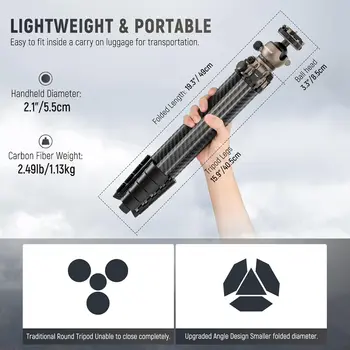 NEEWER LITETRIP LT35 61" Travel Tripod Carbon Fiber 2 in 1 Phone Clamp Hand Grip detail image