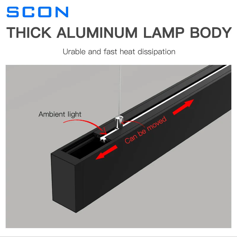 SCON Rectangular Pendant Line Light 45W Big Power Indoor Commercial Office Hanging Pendant Lamp