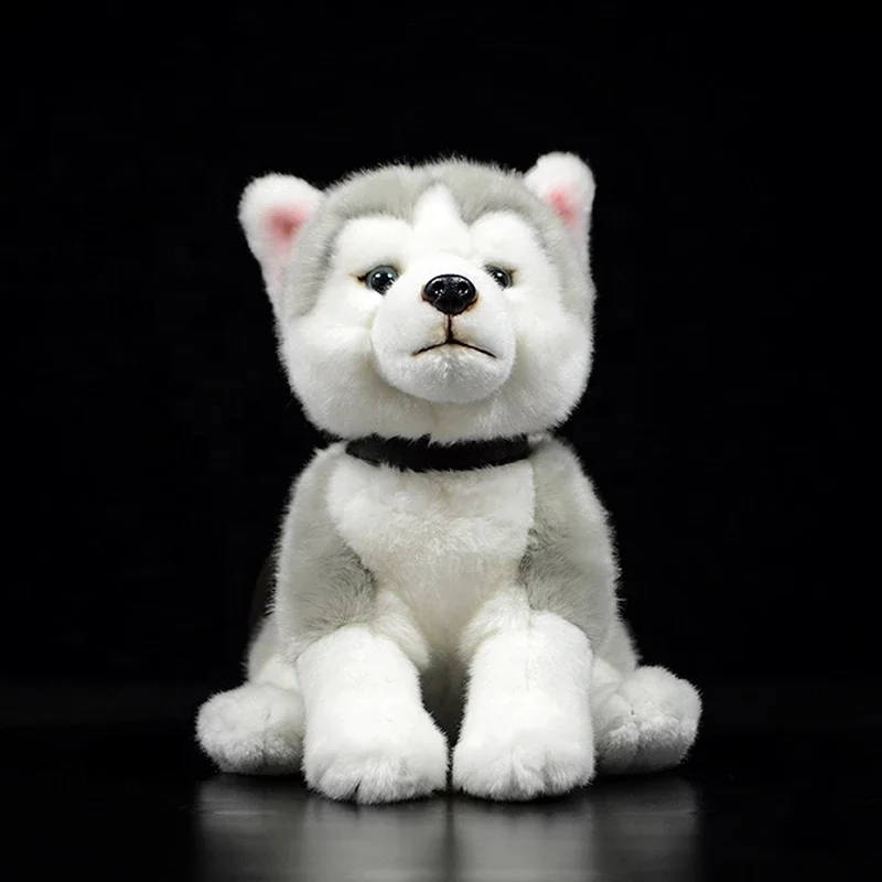 Lifelike Siberian Husky Dog Sitting Plush Toys Realistic Grey Dogs Puppy Stuffed Animal Toy